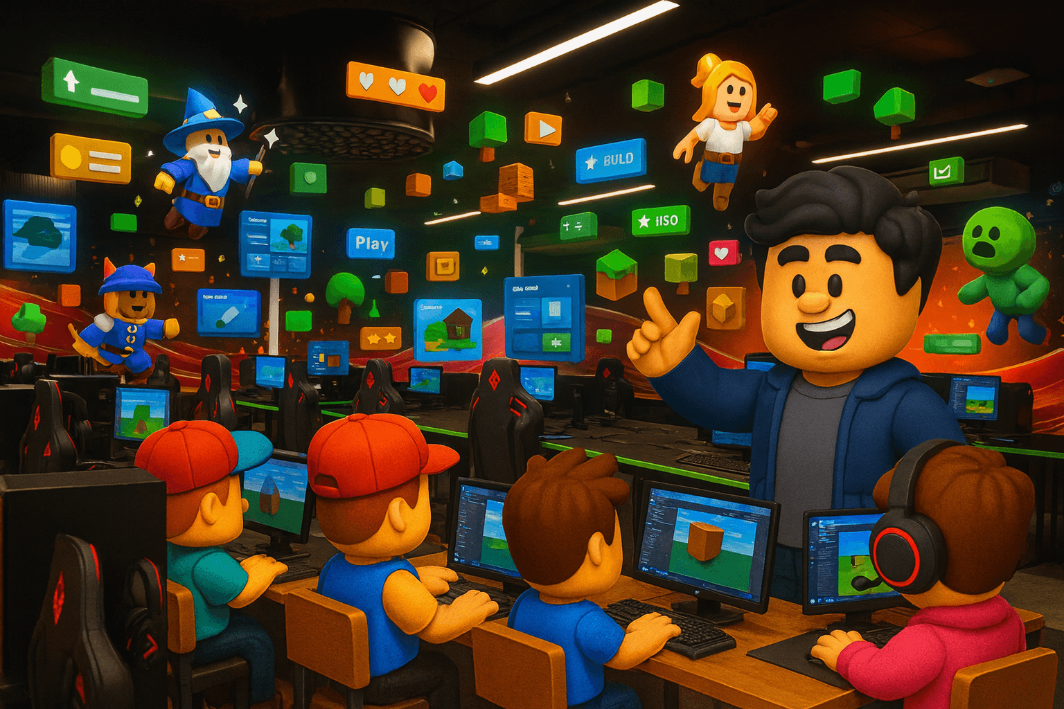 Roblox Camp at Eldorado Hub - Professional gaming environment with Rafid teaching kids